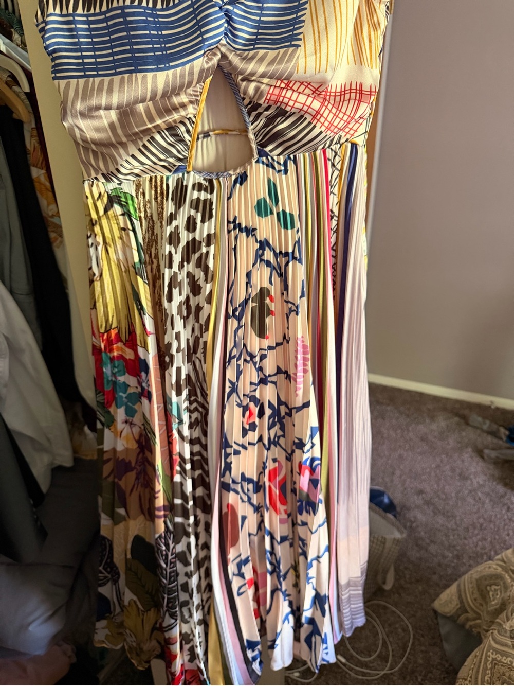 Anthropologie Geisha Designs Jacinta boho colorful pleated midi dress Small - Picture 10 of 14